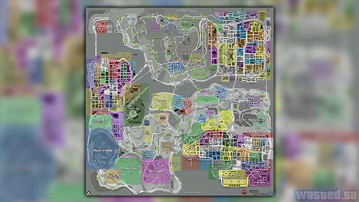 Карта SAMP с названиями районов и улиц